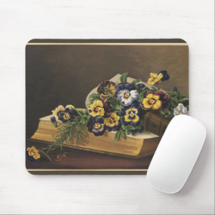 Antique Shakespeare Book and Colorful Pansy Mouse Pad
