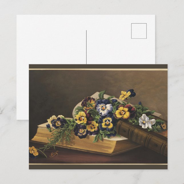 Antique Shakespeare Book and Colourful Pansy Postcard (Front/Back)