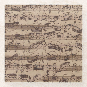 Antique Sheet Music Bach Manuscript Glass Coaster