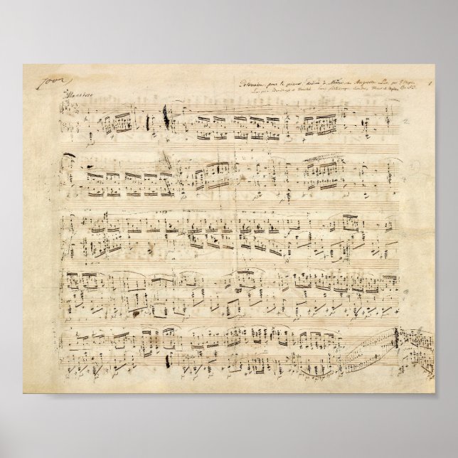 Antique Sheet Music Chopin Manuscript Poster (Front)