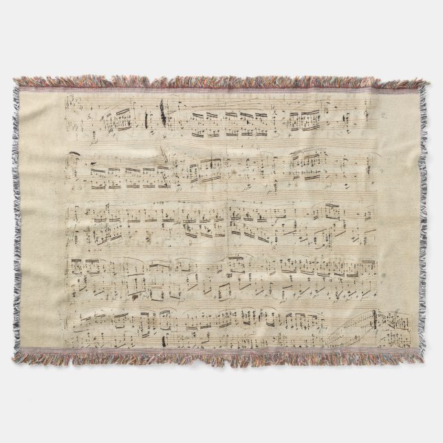 Antique Sheet Music Chopin Manuscript Throw Blanket (Front)