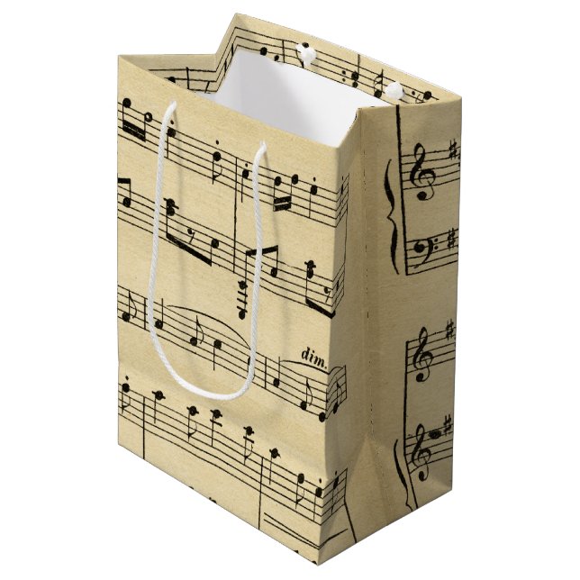Antique Sheet Music Medium Gift Bag (Front Angled)