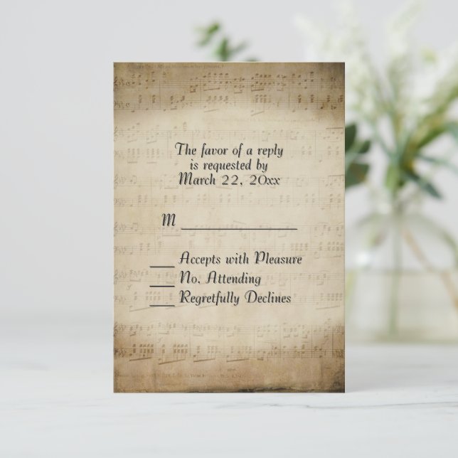 Antique Sheet Music RSVP  Card (Standing Front)