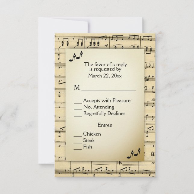 Antique Sheet Music RSVP with Menu Choices (Front)