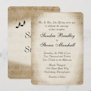 Antique Sheet Music Theme Wedding Invitation