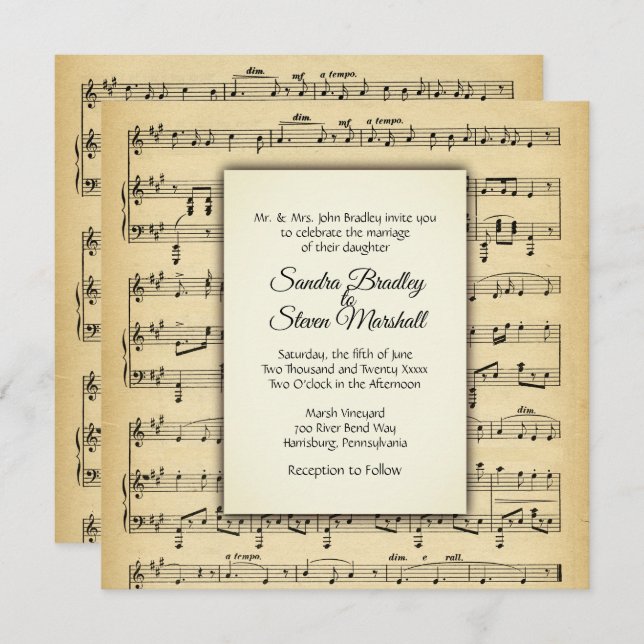 Antique Sheet Music Theme Wedding Invitation (Front/Back)