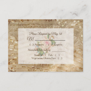 Antique Sheet Music Vintage Rose Wedding RSVP card