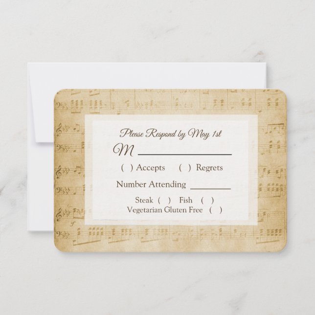 Antique Sheet Music Wedding RSVP card (Front)
