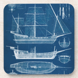 Antique Ship Blueprint I Coaster
