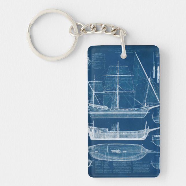 Antique Ship Blueprint I Key Ring (Front)