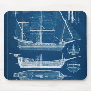 Antique Ship Blueprint I Mouse Pad