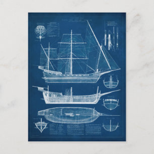 Antique Ship Blueprint I Postcard