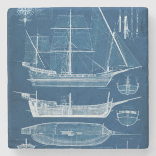 Antique Ship Blueprint I Stone Coaster