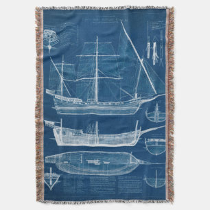 Antique Ship Blueprint I Throw Blanket