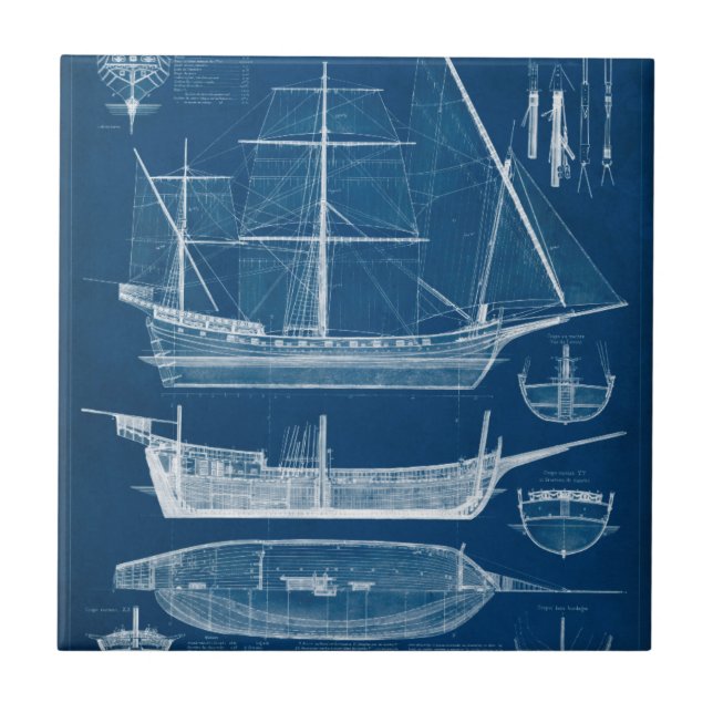 Antique Ship Blueprint I Tile (Front)