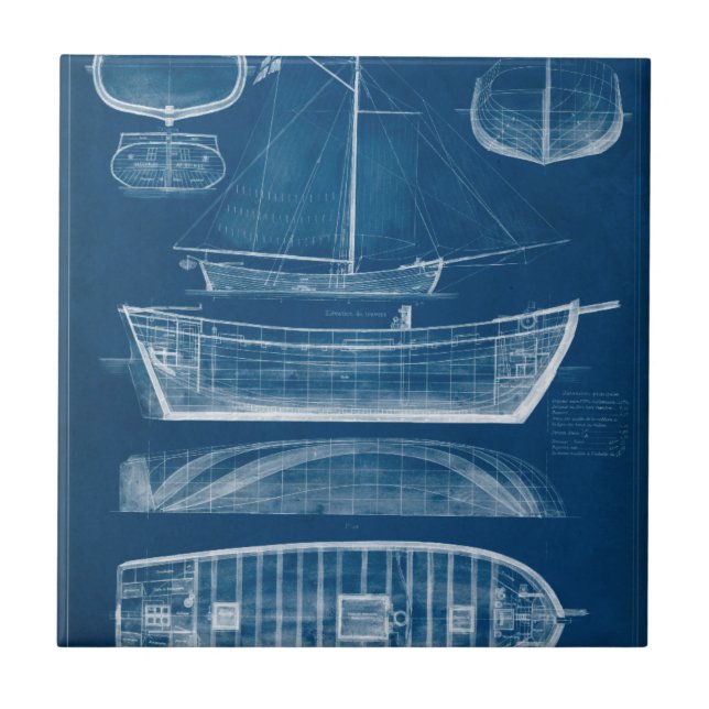 Antique Ship Blueprint II Ceramic Tile (Front)