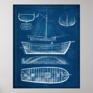 Antique Ship Blueprint II Poster