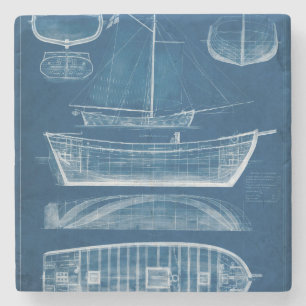 Antique Ship Blueprint II Stone Coaster