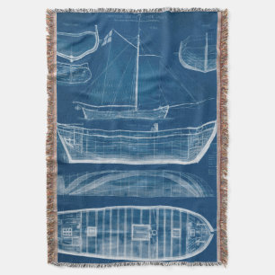 Antique Ship Blueprint II Throw Blanket