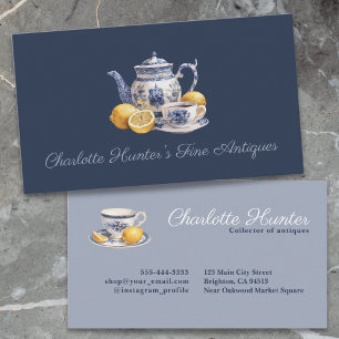 Antique shop Chinoiserie blue teapot lemons Business Card
