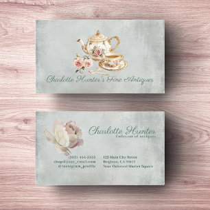 Antique shop ivory teapot & english roses business card