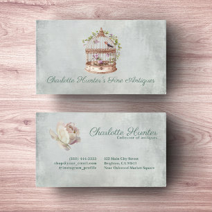 Antique shop vintage romantic birdcage floral business card