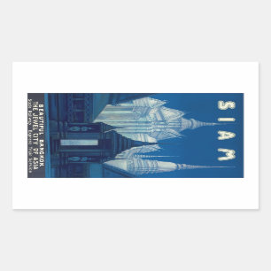 Antique Siam Bangkok Temples Travel Poster Rectangular Sticker