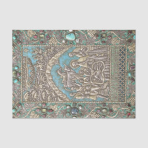 Antique Silver Turquoise Gems Nativity Scene  Tissue Paper