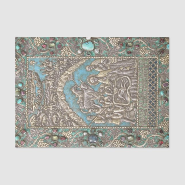 Antique Silver Turquoise Gems Nativity Scene  Tissue Paper (Front)