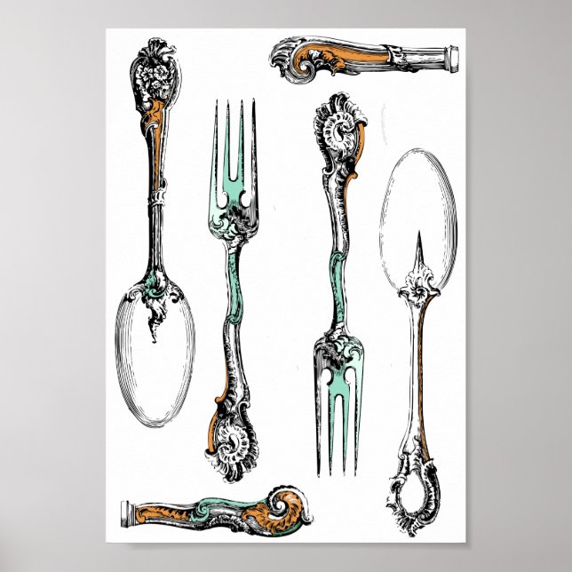Antique silverware design poster (Front)