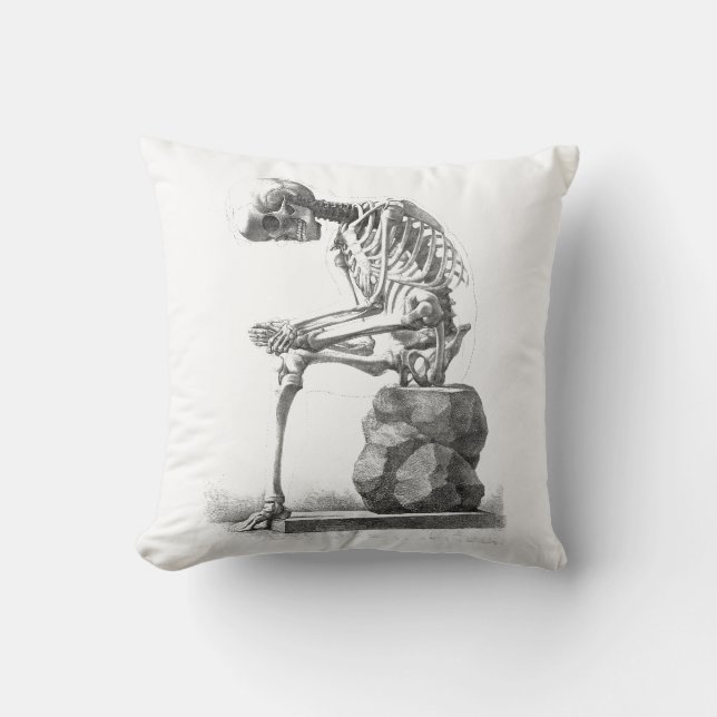 Antique Skeleton Anatomy: Gothic Halloween Medical Cushion (Front)