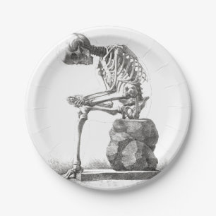 Antique Skeleton Anatomy: Gothic Halloween Medical Paper Plate