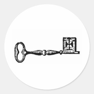 Antique skeleton key engraving classic round sticker