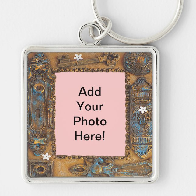 Antique Skeleton Key Frame Add Your Own Photo Ring (Front)