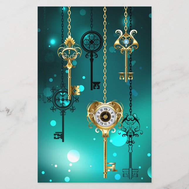 Antique Skeleton Keys on Green Background (Front)