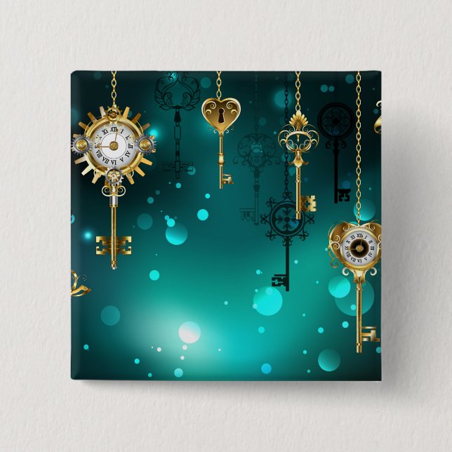Antique Skeleton Keys on Green Background 15 Cm Square Badge (Front)
