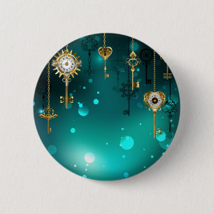 Antique Skeleton Keys on Green Background 6 Cm Round Badge