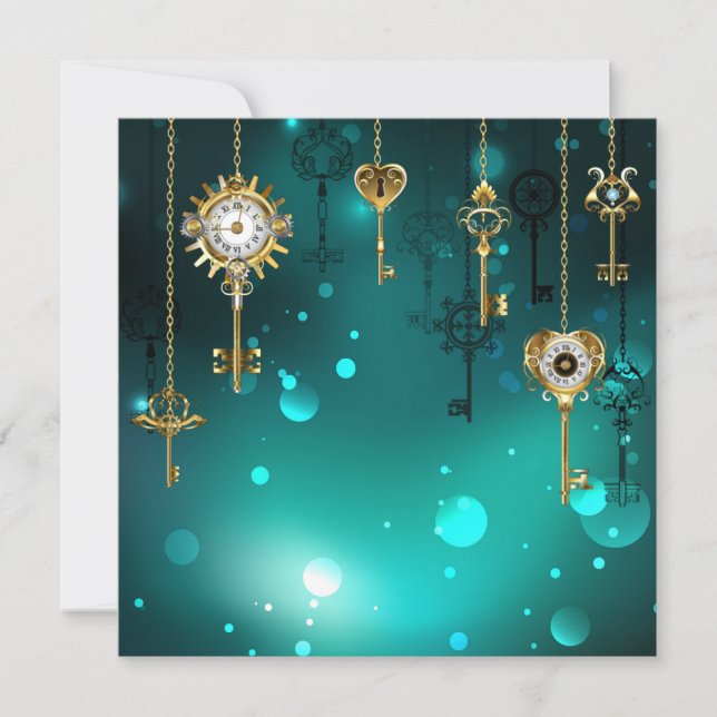 Antique Skeleton Keys on Green Background Announcement (Front)