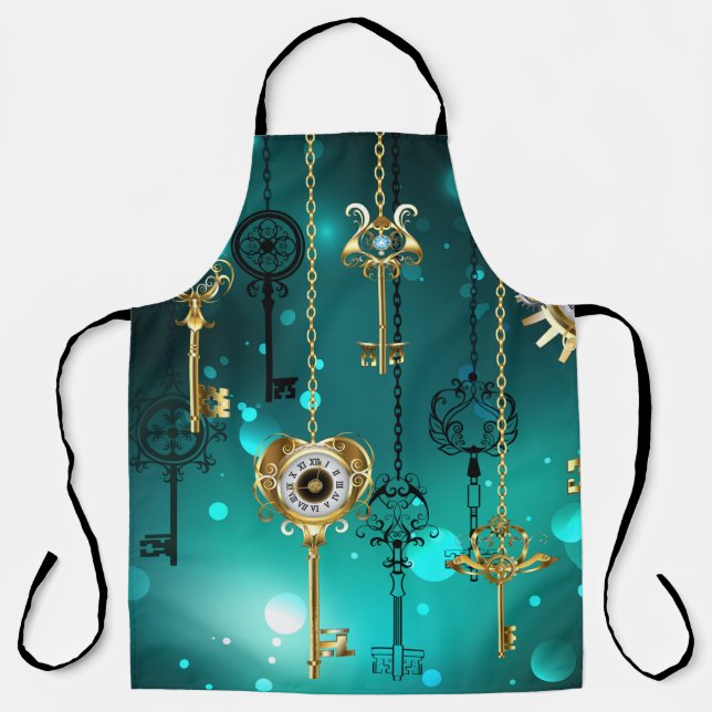 Antique Skeleton Keys on Green Background Apron (Front)