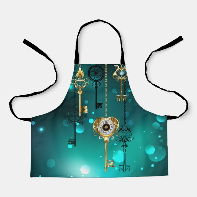 Antique Skeleton Keys on Green Background Apron (Front)
