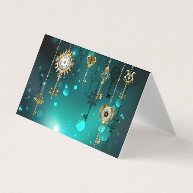 Antique Skeleton Keys on Green Background Business Card (Front)