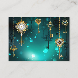 Antique Skeleton Keys on Green Background Business Card