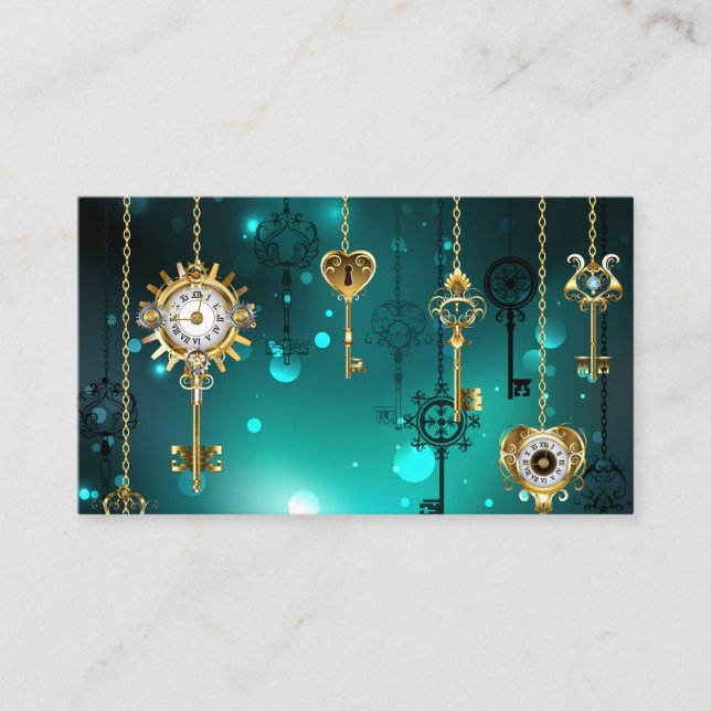 Antique Skeleton Keys on Green Background Calling Card (Front)