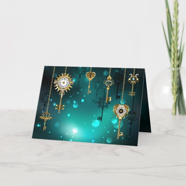 Antique Skeleton Keys on Green Background Card (Front)