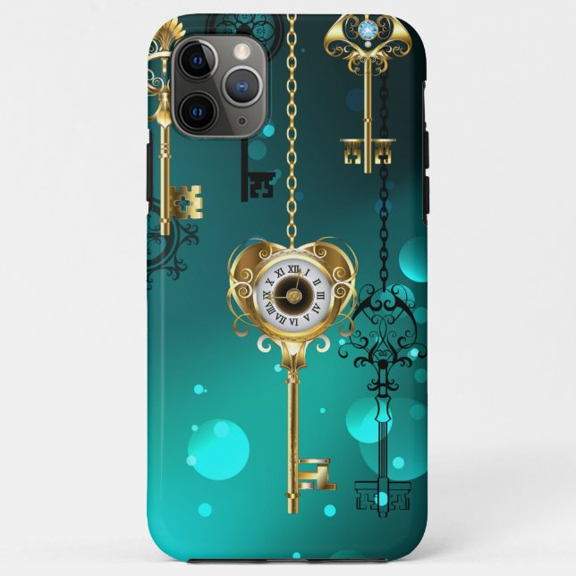 Antique Skeleton Keys on Green Background Case-Mate iPhone Case (Back)
