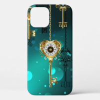 Antique Skeleton Keys on Green Background