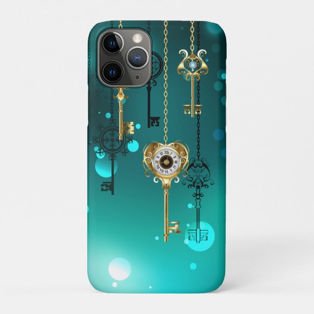 Antique Skeleton Keys on Green Background Case-Mate iPhone Case (Back)