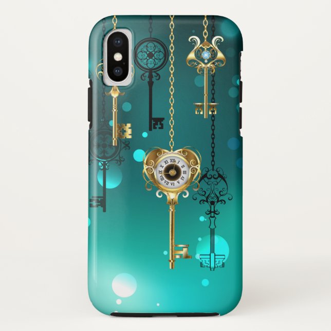 Antique Skeleton Keys on Green Background Case-Mate iPhone Case (Back)