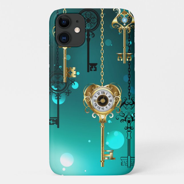 Antique Skeleton Keys on Green Background Case-Mate iPhone Case (Back)