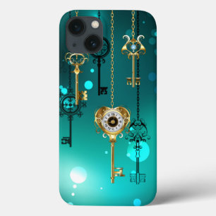 Antique Skeleton Keys on Green Background iPhone 13 Case
